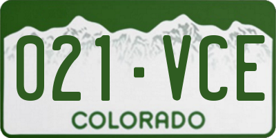 CO license plate 021VCE