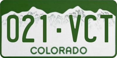 CO license plate 021VCT