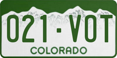 CO license plate 021VOT