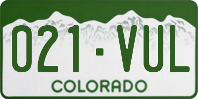 CO license plate 021VUL
