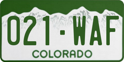 CO license plate 021WAF
