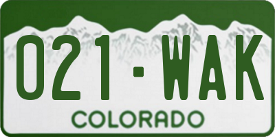 CO license plate 021WAK