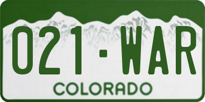 CO license plate 021WAR