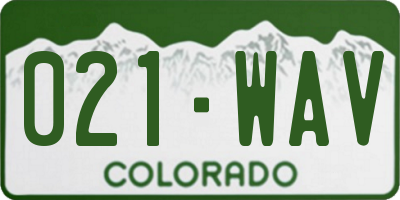 CO license plate 021WAV