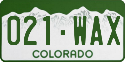 CO license plate 021WAX