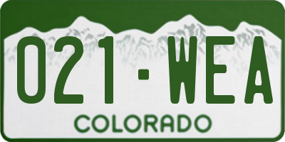 CO license plate 021WEA