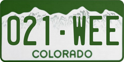 CO license plate 021WEE