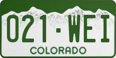 CO license plate 021WEI