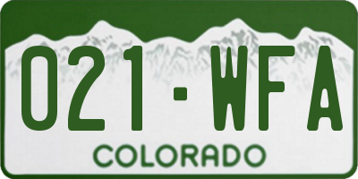 CO license plate 021WFA