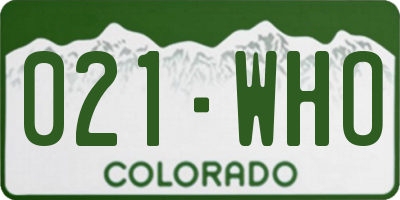CO license plate 021WHO