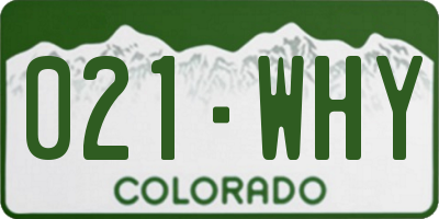 CO license plate 021WHY