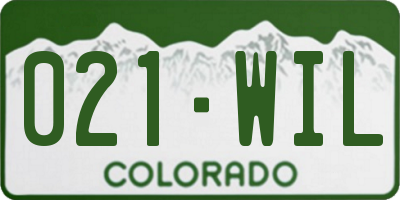 CO license plate 021WIL