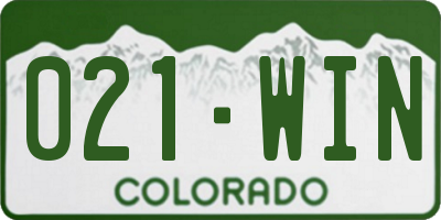 CO license plate 021WIN