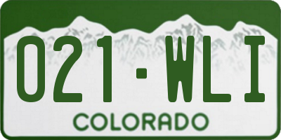 CO license plate 021WLI