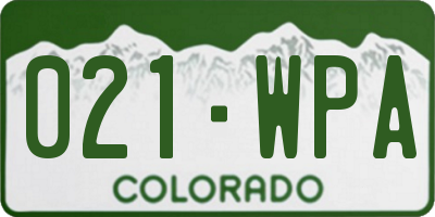 CO license plate 021WPA