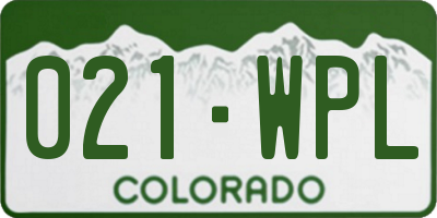 CO license plate 021WPL