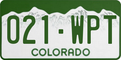 CO license plate 021WPT
