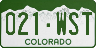 CO license plate 021WST