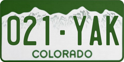 CO license plate 021YAK