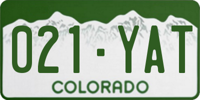 CO license plate 021YAT