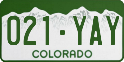 CO license plate 021YAY
