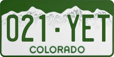 CO license plate 021YET