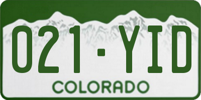 CO license plate 021YID
