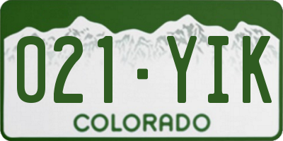 CO license plate 021YIK