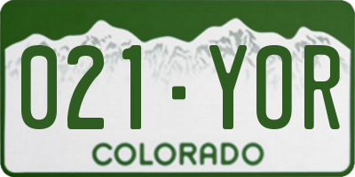 CO license plate 021YOR
