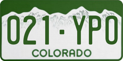CO license plate 021YPO