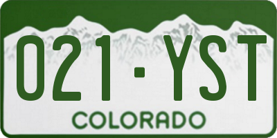 CO license plate 021YST