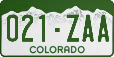 CO license plate 021ZAA