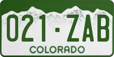 CO license plate 021ZAB