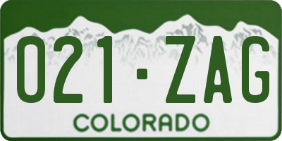 CO license plate 021ZAG