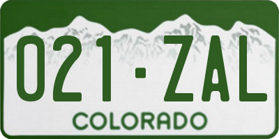 CO license plate 021ZAL