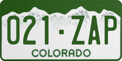CO license plate 021ZAP