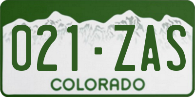 CO license plate 021ZAS