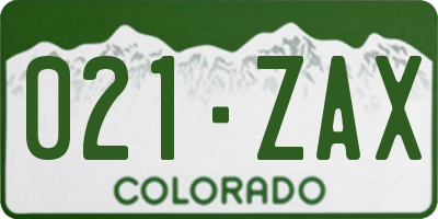 CO license plate 021ZAX