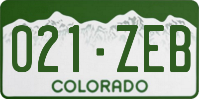 CO license plate 021ZEB