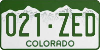 CO license plate 021ZED