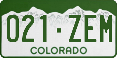 CO license plate 021ZEM