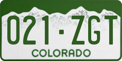CO license plate 021ZGT