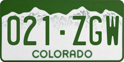 CO license plate 021ZGW