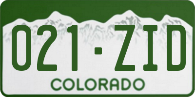 CO license plate 021ZID