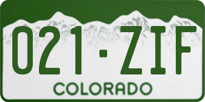 CO license plate 021ZIF