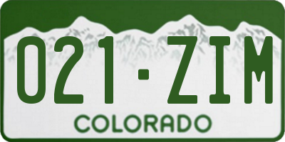 CO license plate 021ZIM
