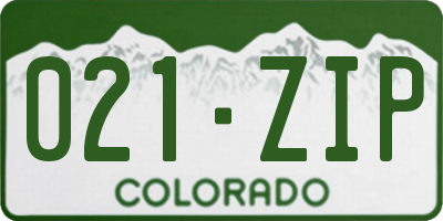 CO license plate 021ZIP