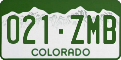 CO license plate 021ZMB