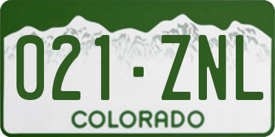 CO license plate 021ZNL