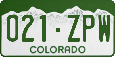 CO license plate 021ZPW